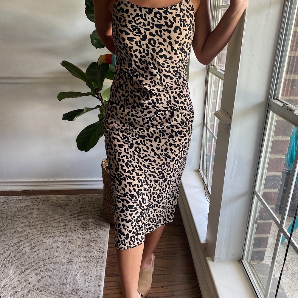 NWT Sugar Lips Cale Leopard Print Midi Slit Dress